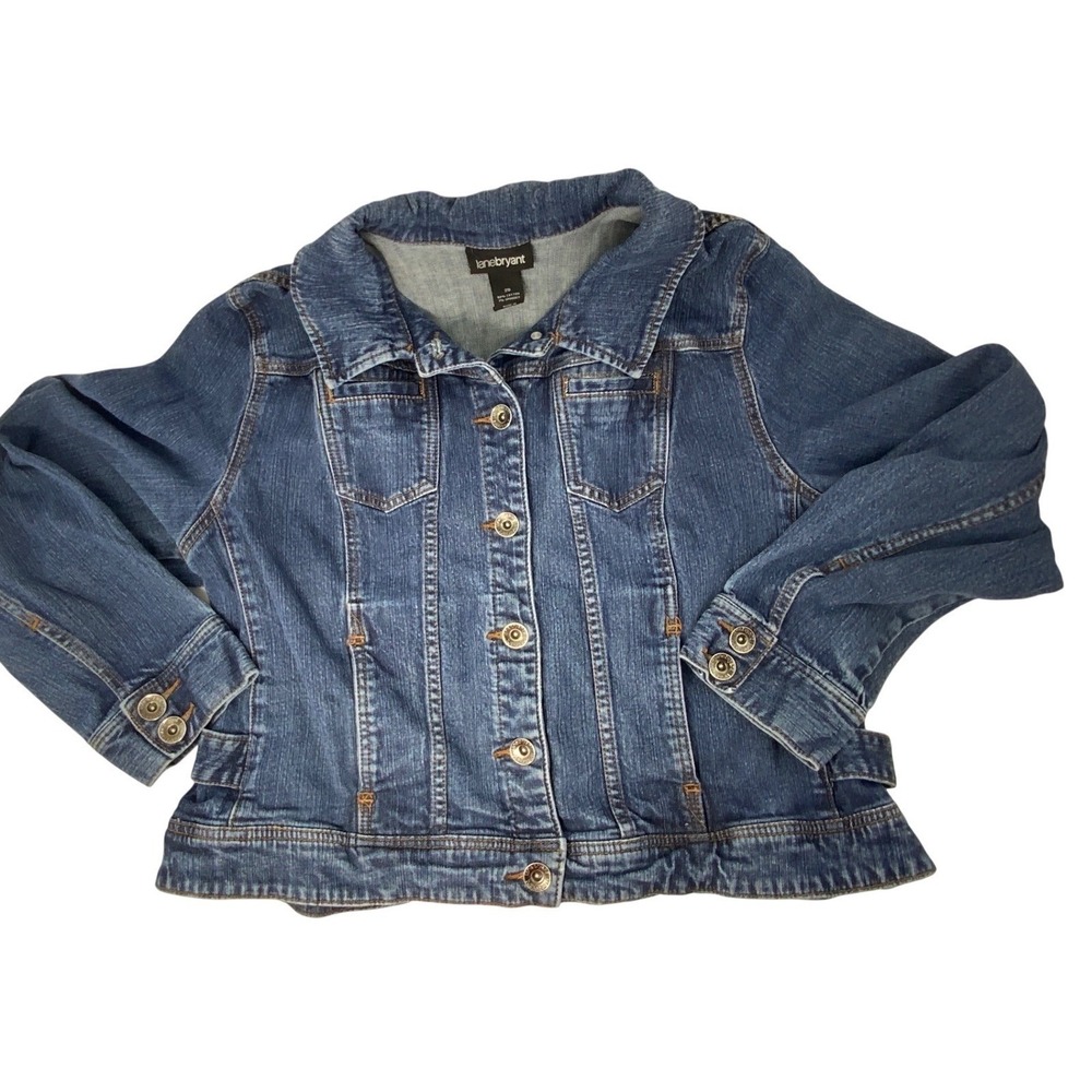 Lane Bryant Women Blue Denim Trucker Jacket Size 20‎ Stretch Medium Wash Classic